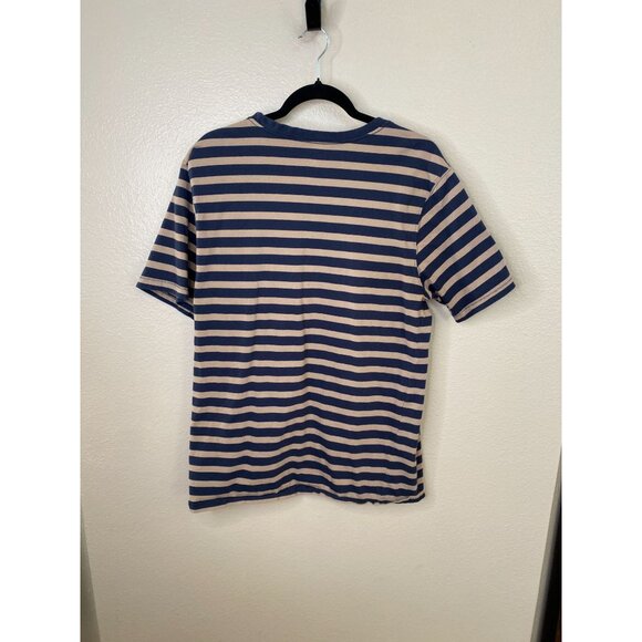 Volcom Mens Modern Fit Striped T-Shirt XL Blue Beige Casual Short Sleeve Cotton - Picture 3 of 7